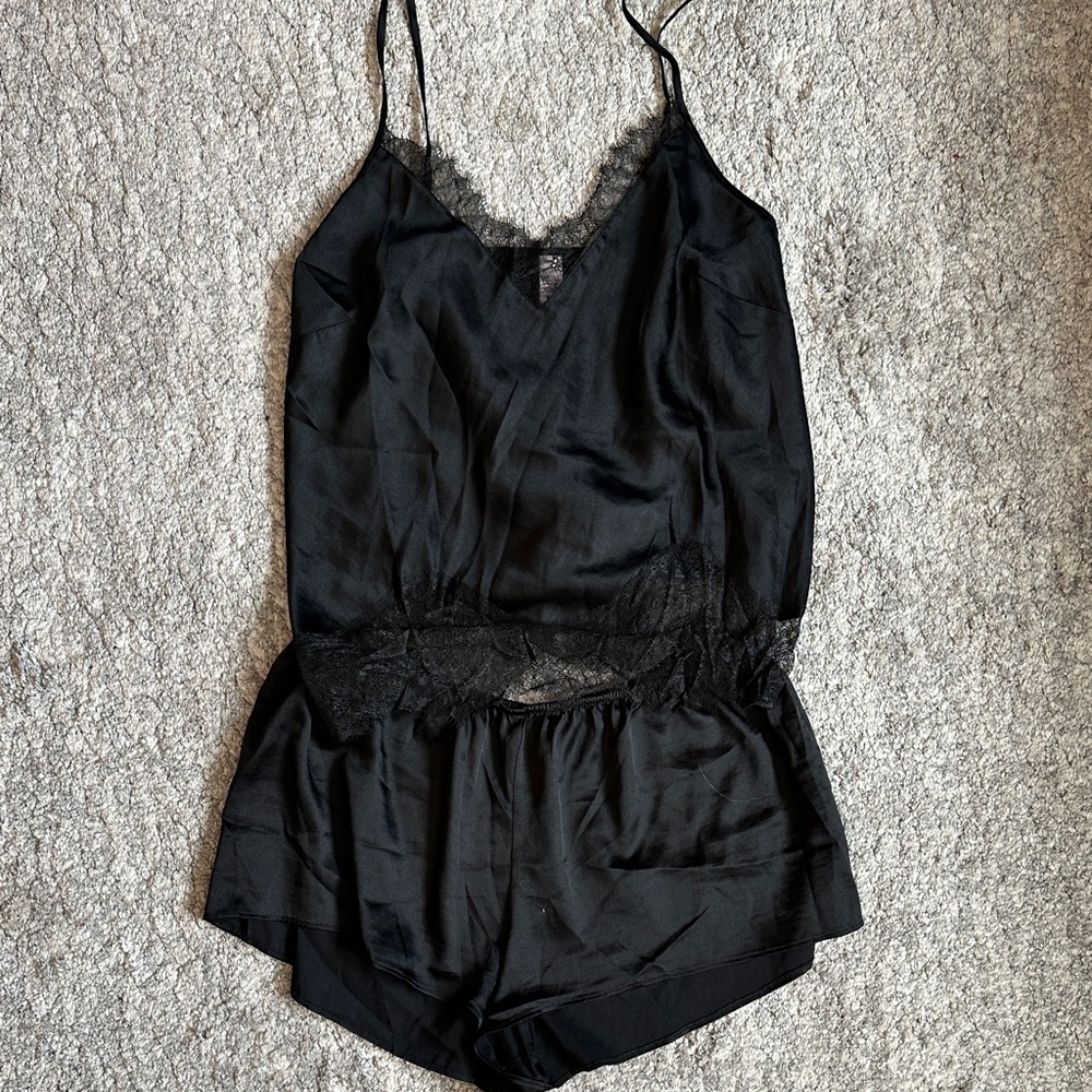 Victoria's Secret Black Satin Lace Slip